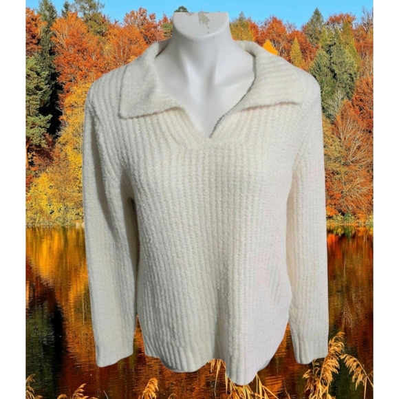 Maurices Cozy Open Collar Sweater Off White Size L - Picture 1 of 10